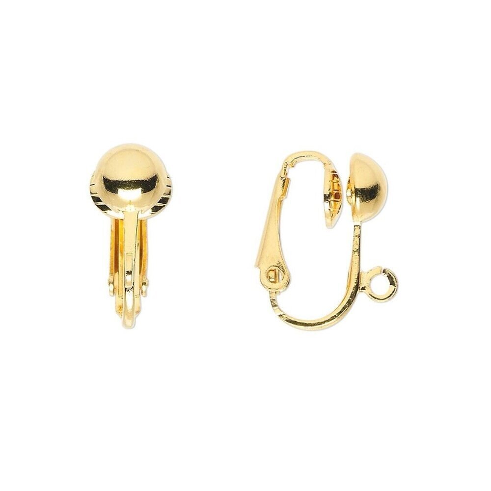 Clip On Earring Hooks Findings Gold 14K Plated 6mm Half Ball 10 pcs